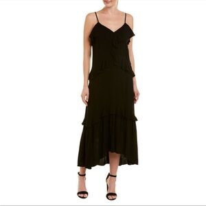 Parker Black Ruffle Tiered Gauze Midi Dress Size Small